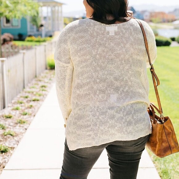 Ces Femme Cream Sheer Sweater w/ Sequin Details - Picture 3 of 6